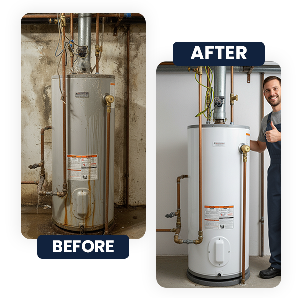 Water heater repair and replacement before after